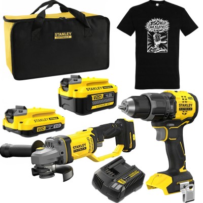 Zestaw Stanley Wkrętarka SFMCD716 Szlifierka SFMCG400 + Ładowarka + 1x 2Ah + 1x 4Ah + Torba + GRATIS Koszulka