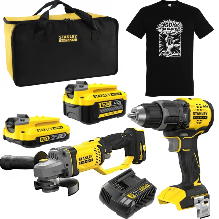 Zestaw Stanley Wkrętarka SFMCD716 Szlifierka SFMCG400 + Ładowarka + 1x 2Ah + 1x 4Ah + Torba + GRATIS Koszulka