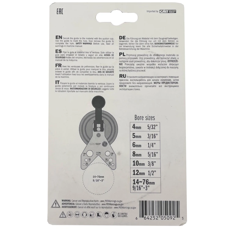 CMT Prowadnica do otwornic 4-76mm 7 otworów 552-GUIDE Tył opakowania