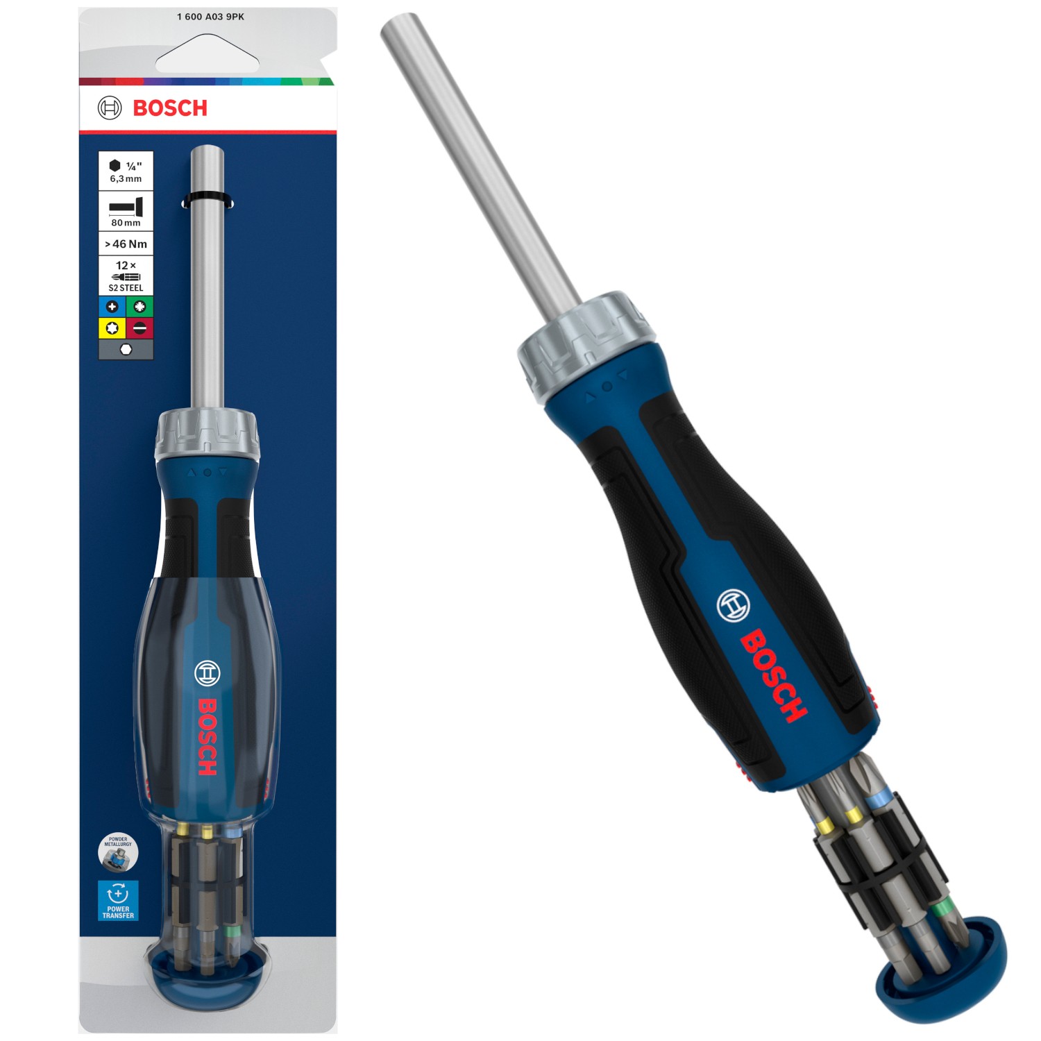 Wkrętak z grzechotką + 12 bitów Bosch PRO 1600A039PK