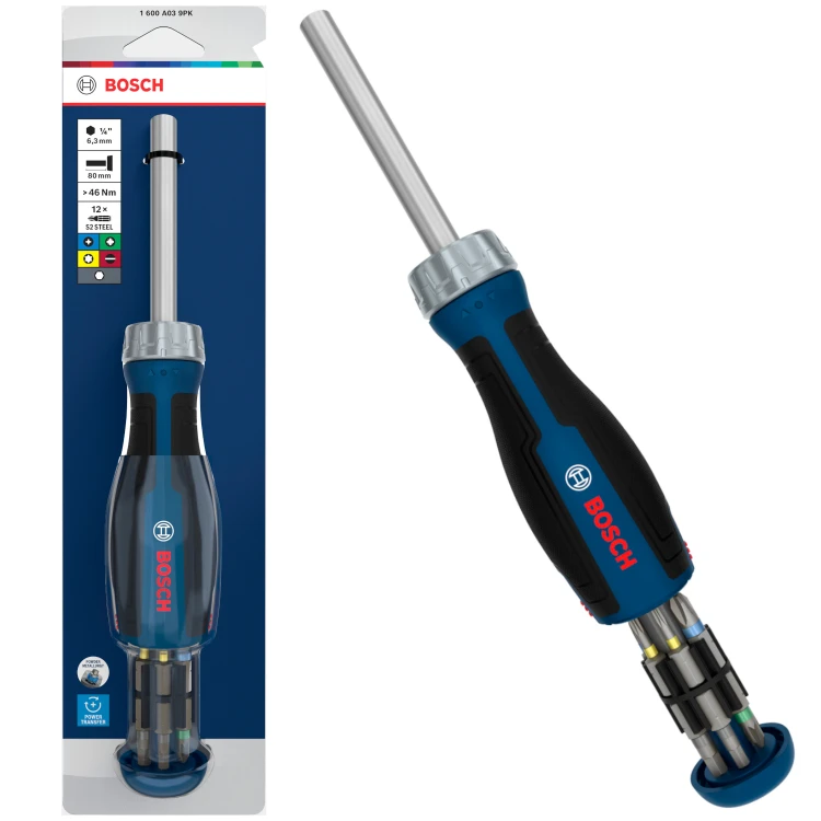 Wkrętak z grzechotką + 12 bitów Bosch PRO 1600A039PK