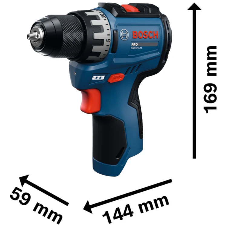 Wiertarko wkrętarka Bosch PRO GSR12V-31 - wymiary