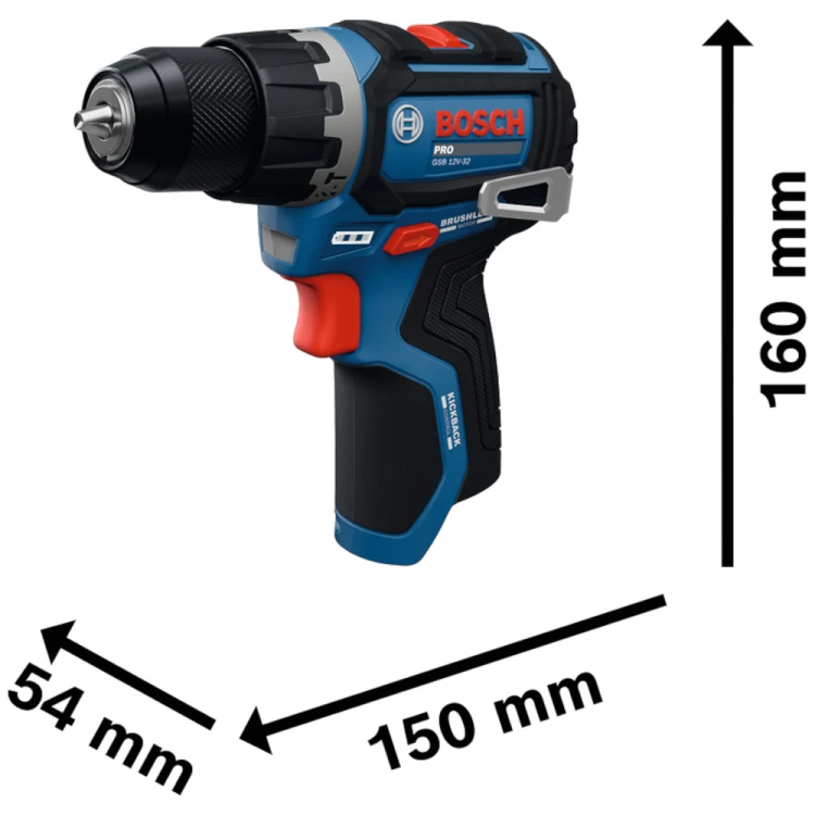 Wiertarko wkrętarka Bosch PRO GSB12V-32 - wymiary