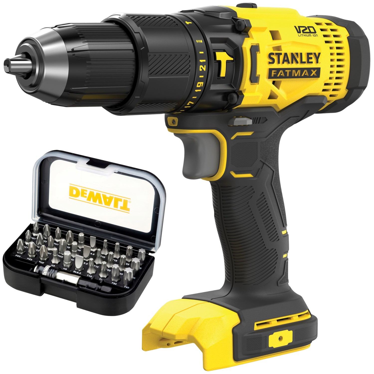 STANLEY SFMCD711 Wiertarko-wkrętarka udarowa 18V 50Nm body + zestaw bitów 31el.