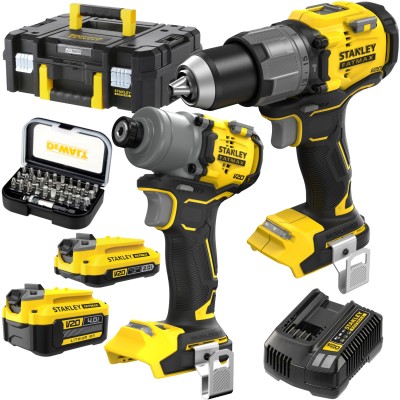 STANLEY Zestaw 18V wkrętarka SFMCD726 + zakrętarka SFMCF830 + 2x aku, kufer + Bity 31el.