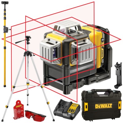 Laser liniowo-krzyżowy 3x360 czerwony 12V Dewalt DCE089D1R + Statyw, Tyczka