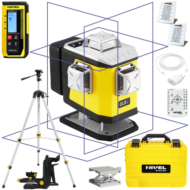 NIVEL SYSTEM Laser krzyżowy fioletowy 4x 360° CL5V + Czujnik + Statyw