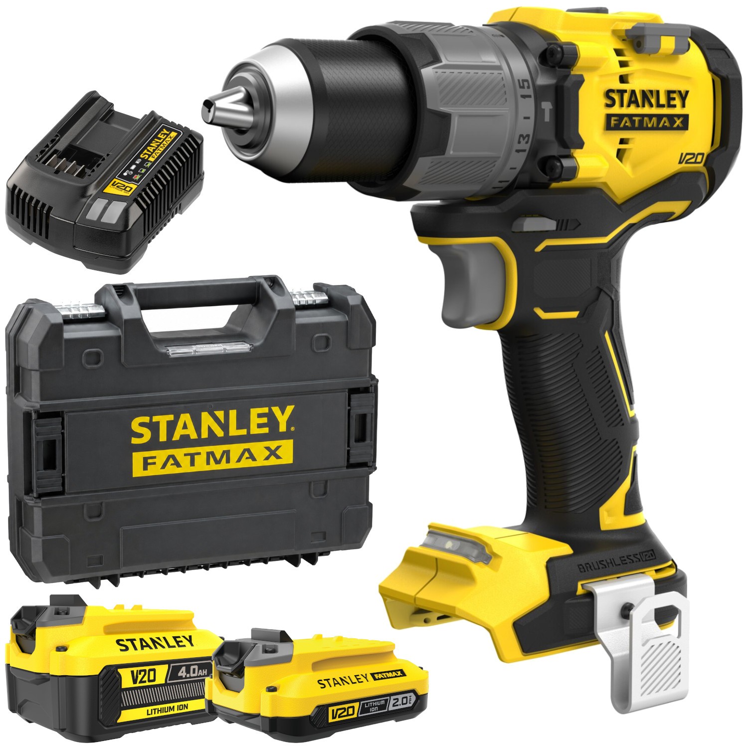Wiertarko-wkrętarka udarowa 18V 80Nm 1x 2Ah 1x 4Ah Stanley V20 SFMCD726MDT