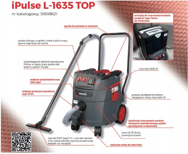 STARMIX Odkurzacz Przemysłowy iPULSE 1635 top