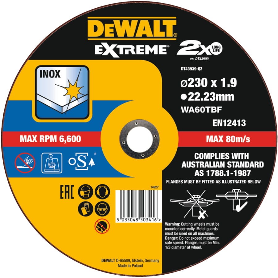 DEWALT DT43939 Tarcza tnąca do cięcia stali nierdzewnej 230mm
