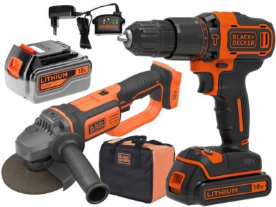 BLACK&amp;DECKER BCK24D1M1S ZESTAW wiertarko-wkrętarka + szlifierka kątowa 18V
