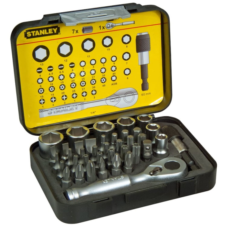 STANLEY 13-906 Zestaw bitów nasadek + grzechotka 40el.