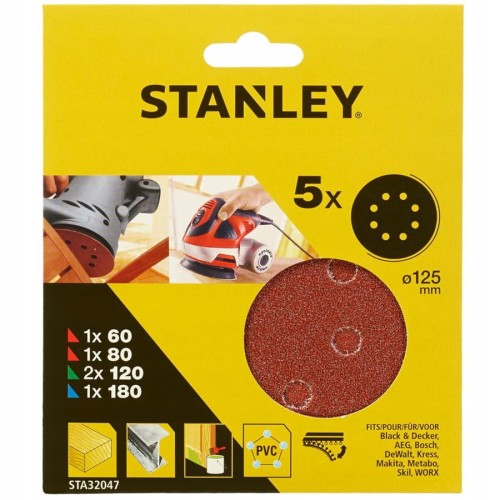 STANLEY STA32047 Papier ścierny 125mm 5szt P60-180