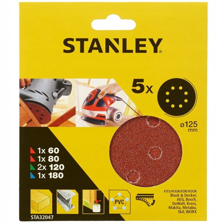 STANLEY STA32047 Papier ścierny 125mm 5szt P60-180