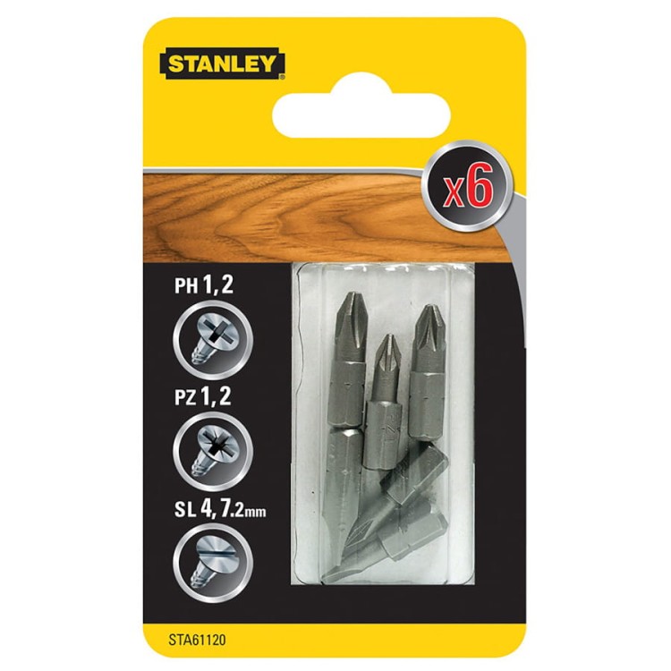 STANLEY STA61120 Bity 6szt 2x PZ PH SL 25mm 1/4''