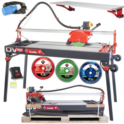 RUBI DV-200 1000 Przecinarka elektryczna do płytek + kabel zasilający + tarcze TPI TVH + zestaw poziomujący + przystawka do stołu