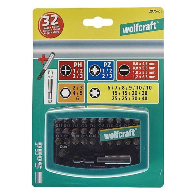 WOLFCRAFT Zestaw bitów Ph, Pz, Torx, Hex, płaskich 32szt