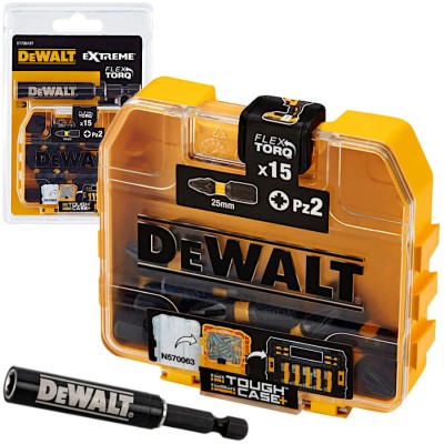 DEWALT DT70618T Zestaw bitów Pozidriv Pz2 25mm 15szt. + uchwyt w etui Tough Case