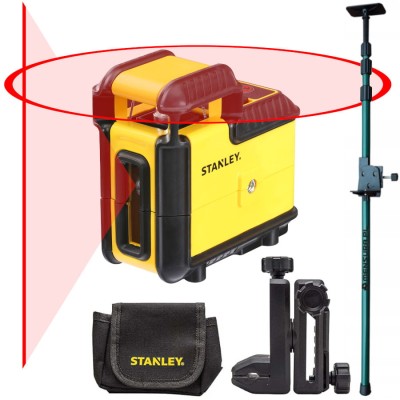Laser krzyżowy czerwony 20m Stanley Cross 360° + Tyczka 3.2m