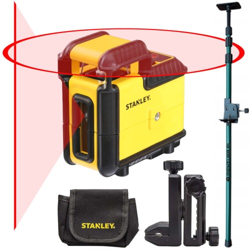 Laser krzyżowy czerwony 20m Stanley Cross 360° + Tyczka 3.2m