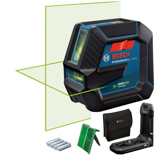 Laser liniowy zielony Bosch GLL 2-15 G + Uchwyt LB 10