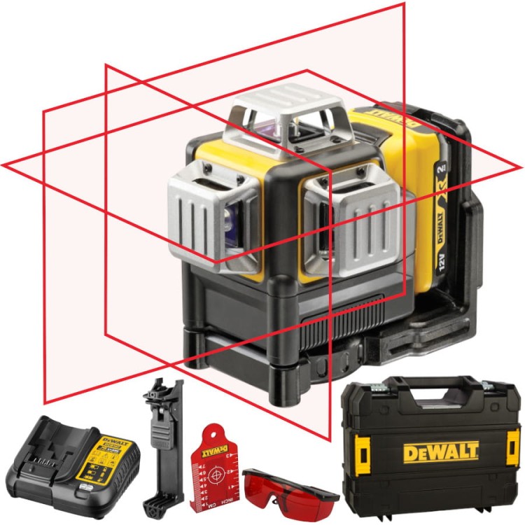 DEWALT DCE089D1R Laser krzyżowy akumulatorowy 10,8V czerwony + akcesoria