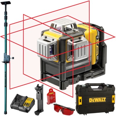 DEWALT DCE089D1R laser krzyżowy akumulatorowy 10,8V czerwony + tyczka GT-320