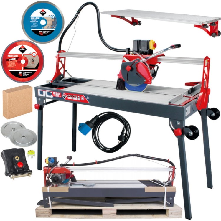 RUBI DC-250 1200 Przecinarka elektryczna do cięcia płytek + kabel + tarcza TPI 250 + przystawka + laser + zestaw obejm