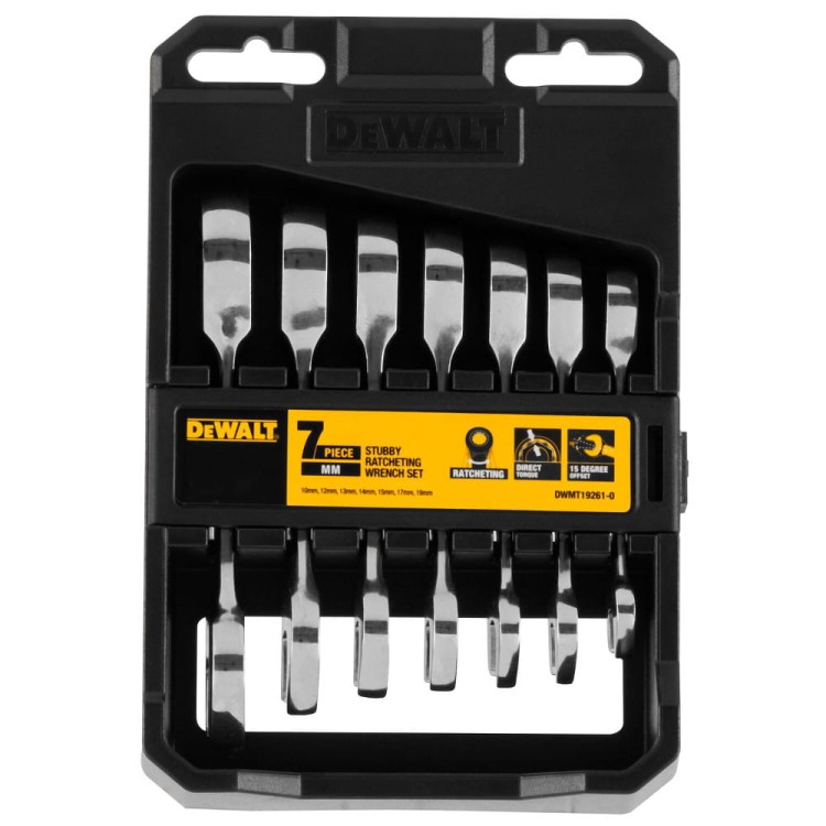 DEWALT Zestaw kluczy płasko-oczkowych z grzechotką 10-19mm 7el. DWMT19261