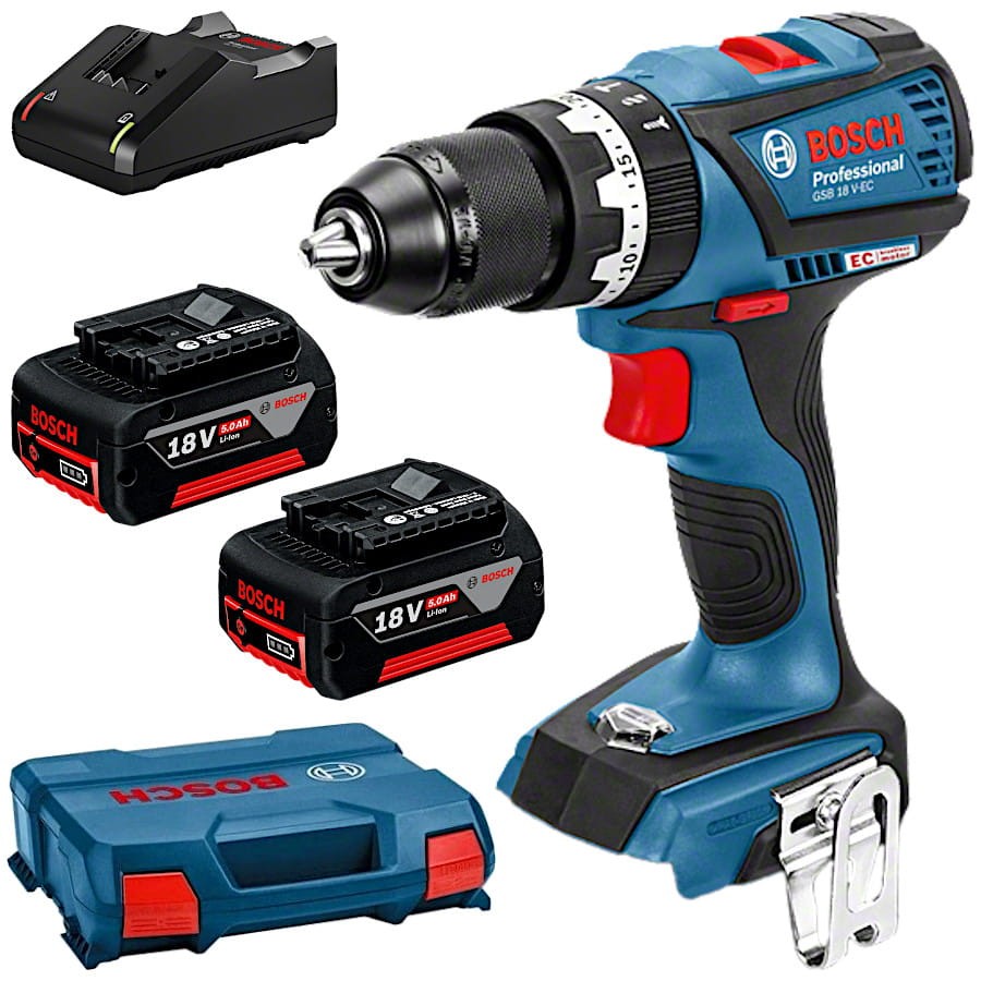 BOSCH 06019E9120 Wiertarko-wkrętarka udarowa GSB 18V-EC 18V + 2x 5.0Ah