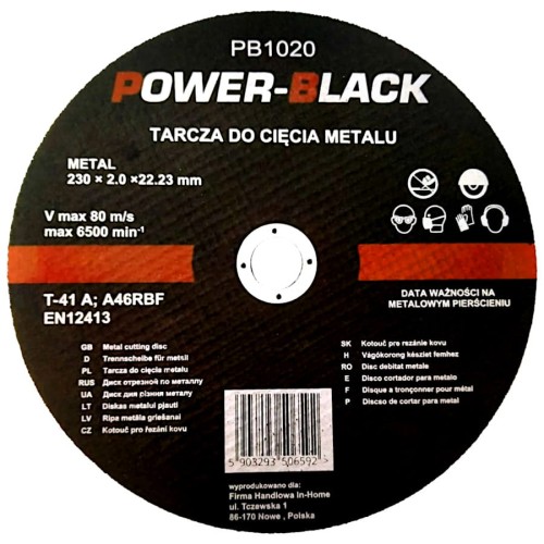 Tarcza do cięcia metalu 230x22,23mm PB1020 POWER-BLACK