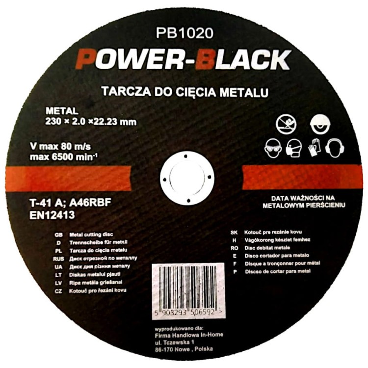 Tarcza do cięcia metalu 230x22,23mm PB1020 POWER-BLACK