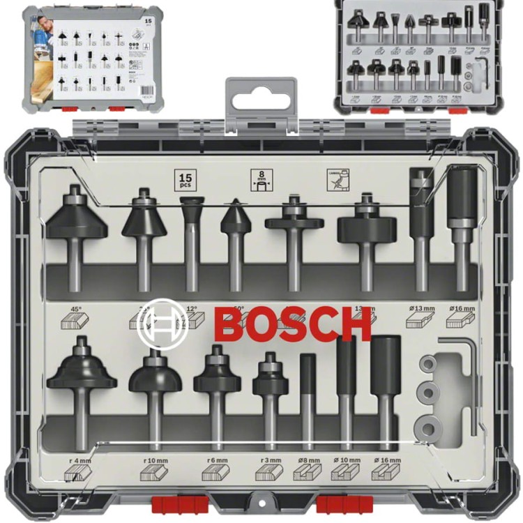 BOSCH Zestaw frezów profilowych do drewna 15szt 8mm