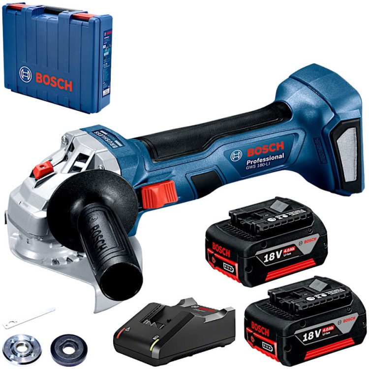 BOSCH Szlifierka kątowa GWS 180-LI + 2x 4.0Ah