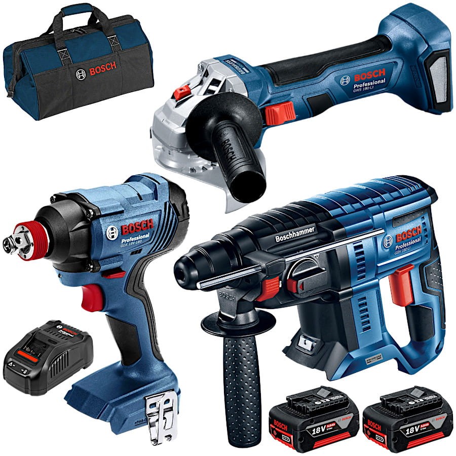 BOSCH Zestaw combo GBH 180-LI + GDX 180-LI + GWS 180-LI + 2x 5.0Ah