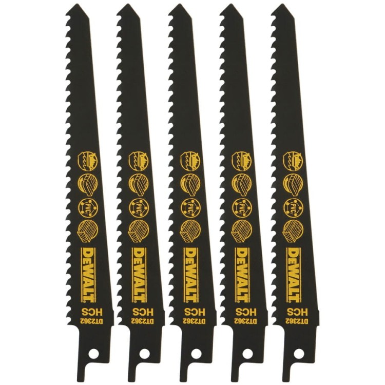 Brzeszczoty do cięcia drewna 5szt HCS stal węglowa DEWALT DT2362