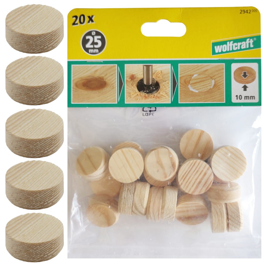 WOLFCRAFT 2942000 Płytki maskujące do sęków 25mm 20szt.