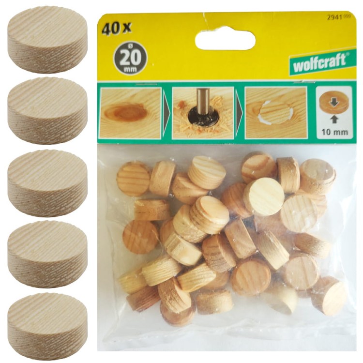 WOLFCRAFT 2941000 Płytki maskujące do sęków 20mm 40szt.