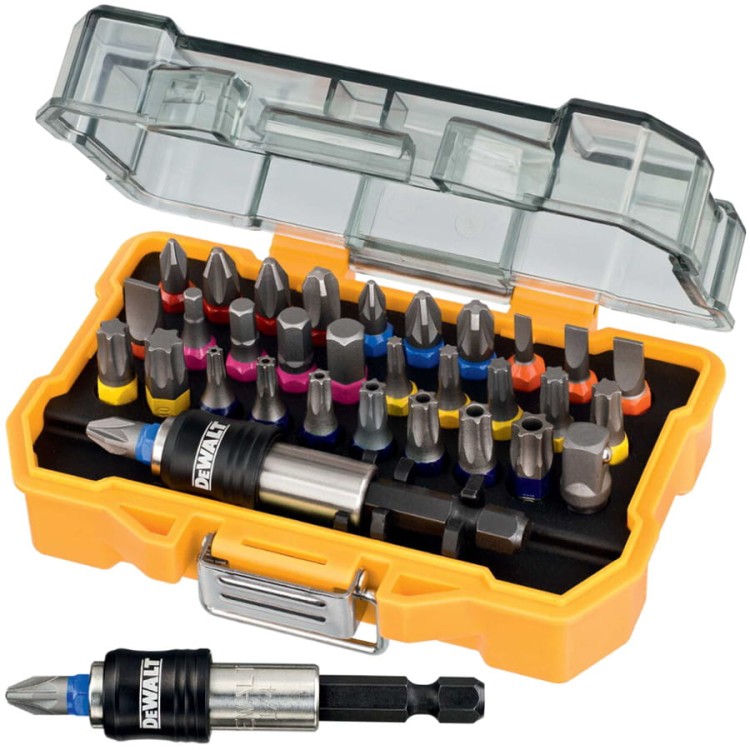 DEWALT DT7969 Zestaw bitów Ph Pz SL Hex Torx 1/4" + uchwyt 32szt. w etui