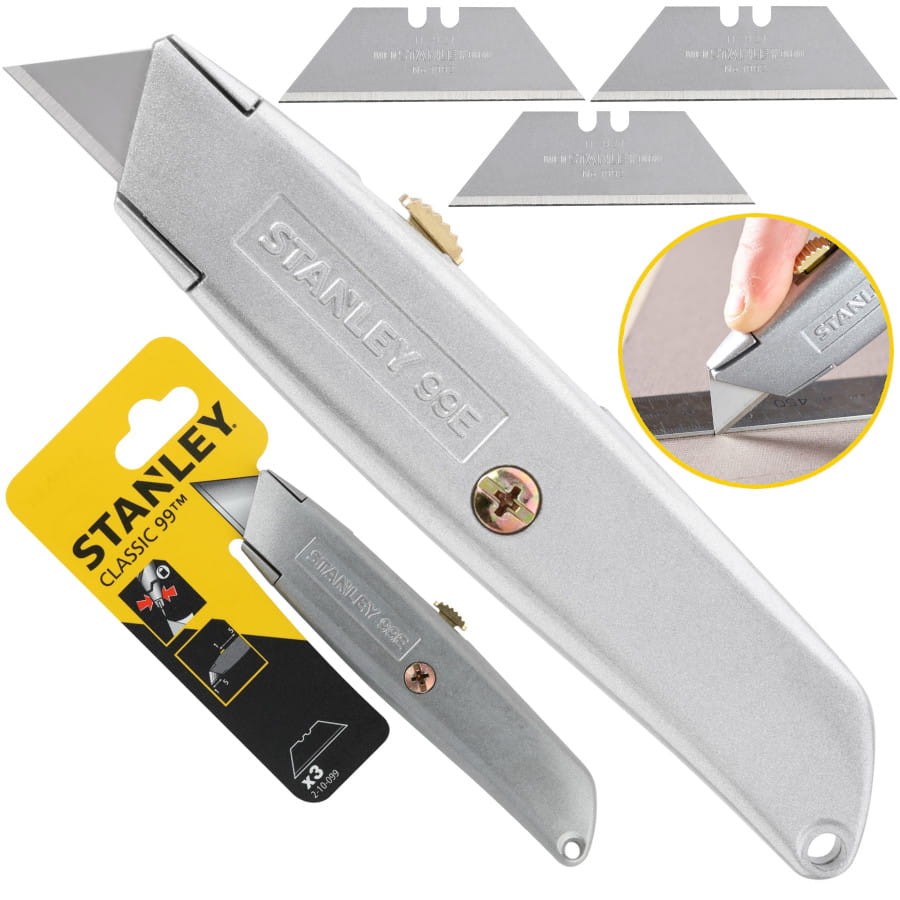 STANLEY 10-099 Nóż 99E z ostrzem chowanym + 3 ostrza trapezowe