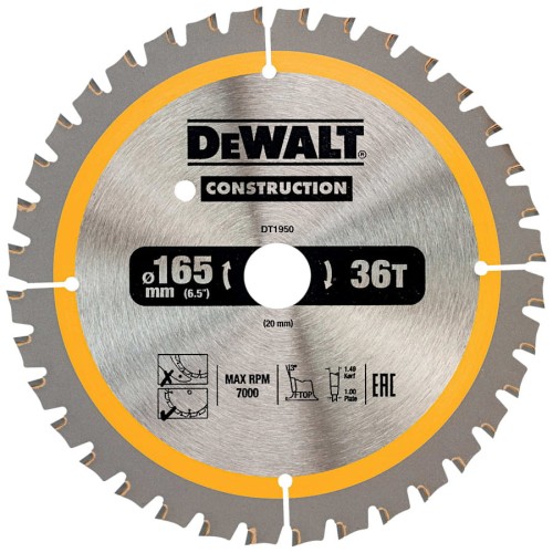 DEWALT DT1950 tarcza do drewna 165 x 20 mm 36T