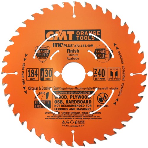CMT Tarcza pilarska do cięcia drewna 184x30mm 40z 272.184.40M