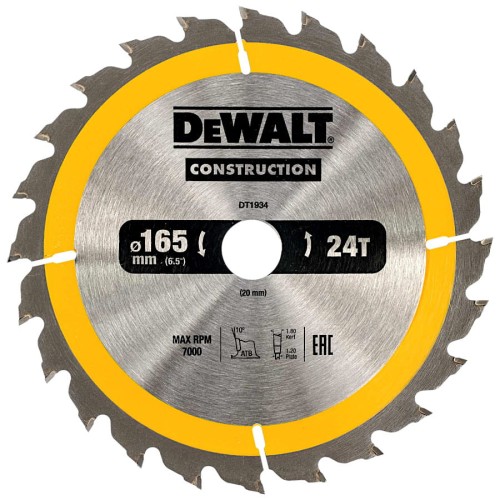 DEWALT tarcza do drewna 165 x 20mm 24T