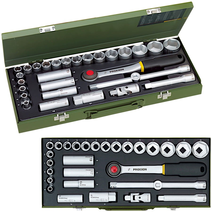 PROXXON 23000 Zestaw kluczy nasadowych z grzechotką 1/2" dla mechaników 29el.