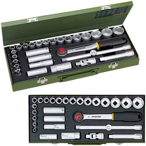 PROXXON 23000 Zestaw kluczy nasadowych z grzechotką 1/2" dla mechaników 29el.