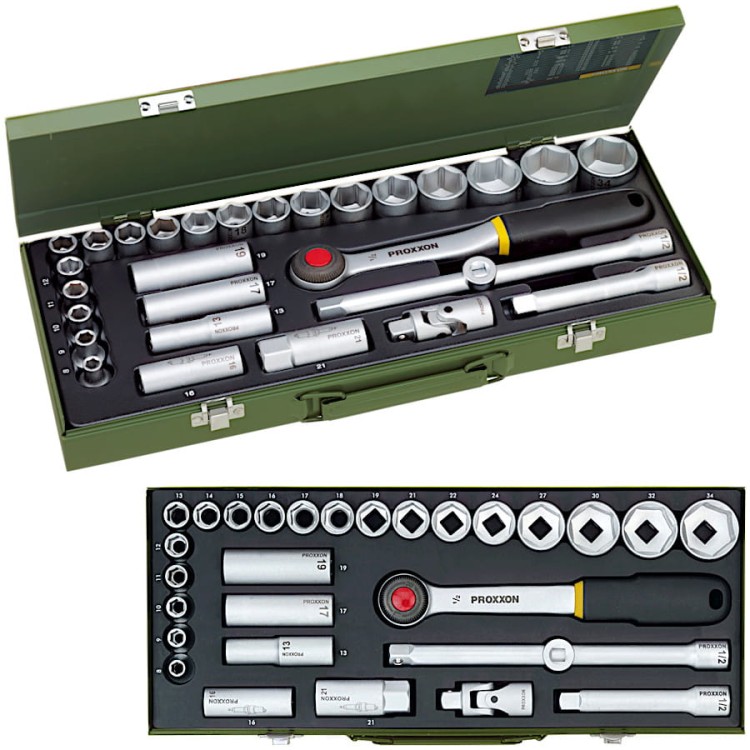 PROXXON 23000 Zestaw kluczy nasadowych z grzechotką 1/2" dla mechaników 29el.