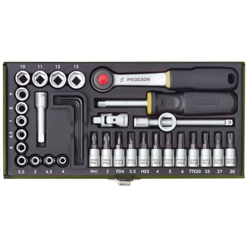 Zestaw kluczy nasadowych z grzechotką 1/4" dla mechaników 36el.