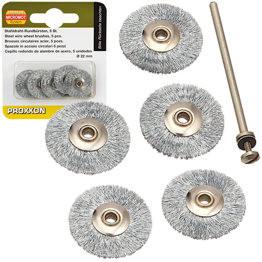 PROXXON 28952 Szczotka druciana dyski 22mm 5szt. + trzpień