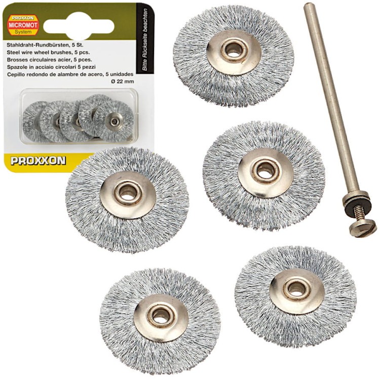 PROXXON 28952 Szczotka druciana dyski 22mm 5szt. + trzpień