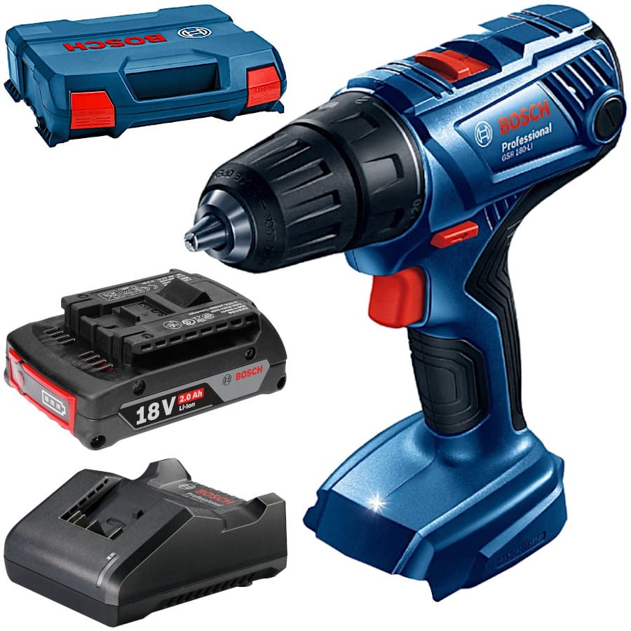 BOSCH GSR 180-LI Wkrętarka akumulatorowa 18V + 2.0Ah, ładowarka, walizka